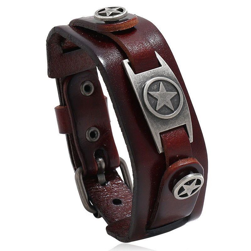 Men's Simple Retro Five-pointed Star Cattle Leather Bracelets