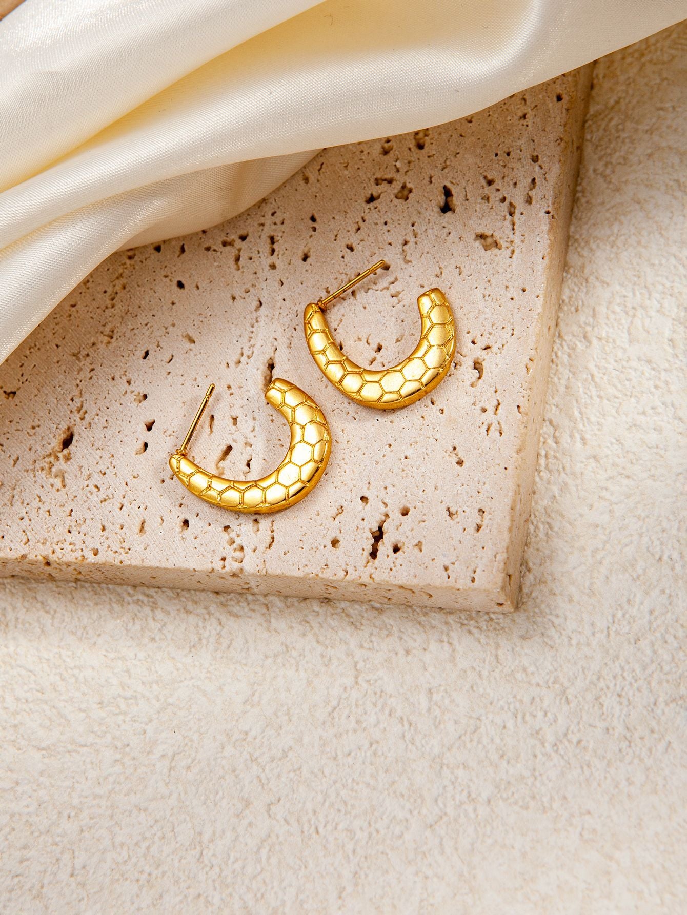 Stainless Steel Ginkgo Leaf Petals Golden Earrings