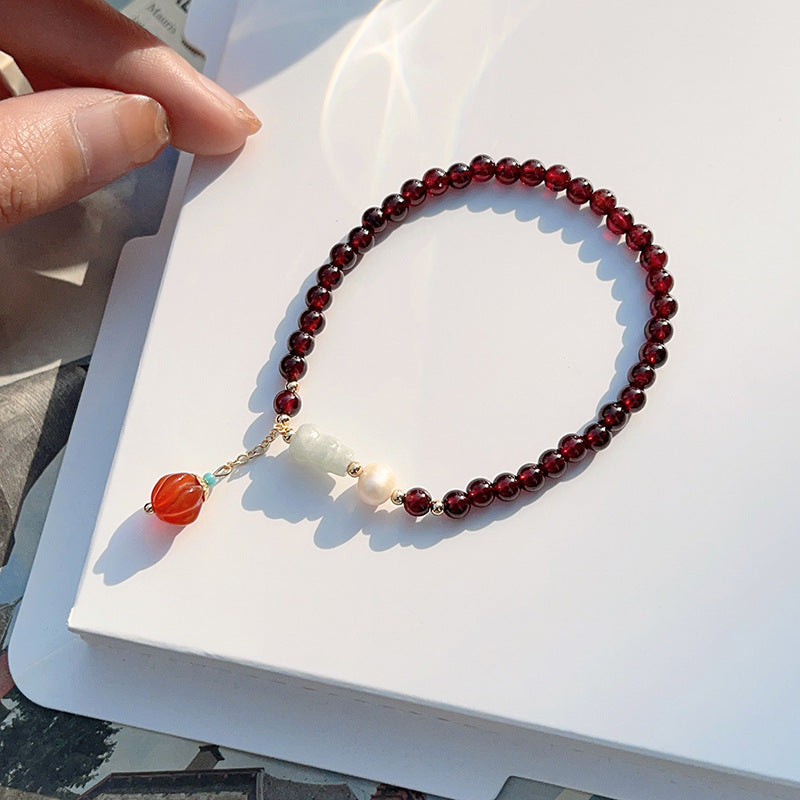 Women's Natural Garnet With Gourd Purse Crystal Bracelets
