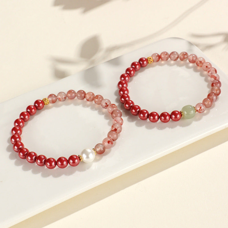 Women's Cinnabar Beaded Pearl Jade National Style Bracelets