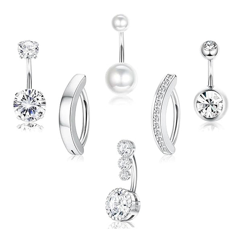 Navel Stainless Steel Inlaid Zircon Personality Earrings