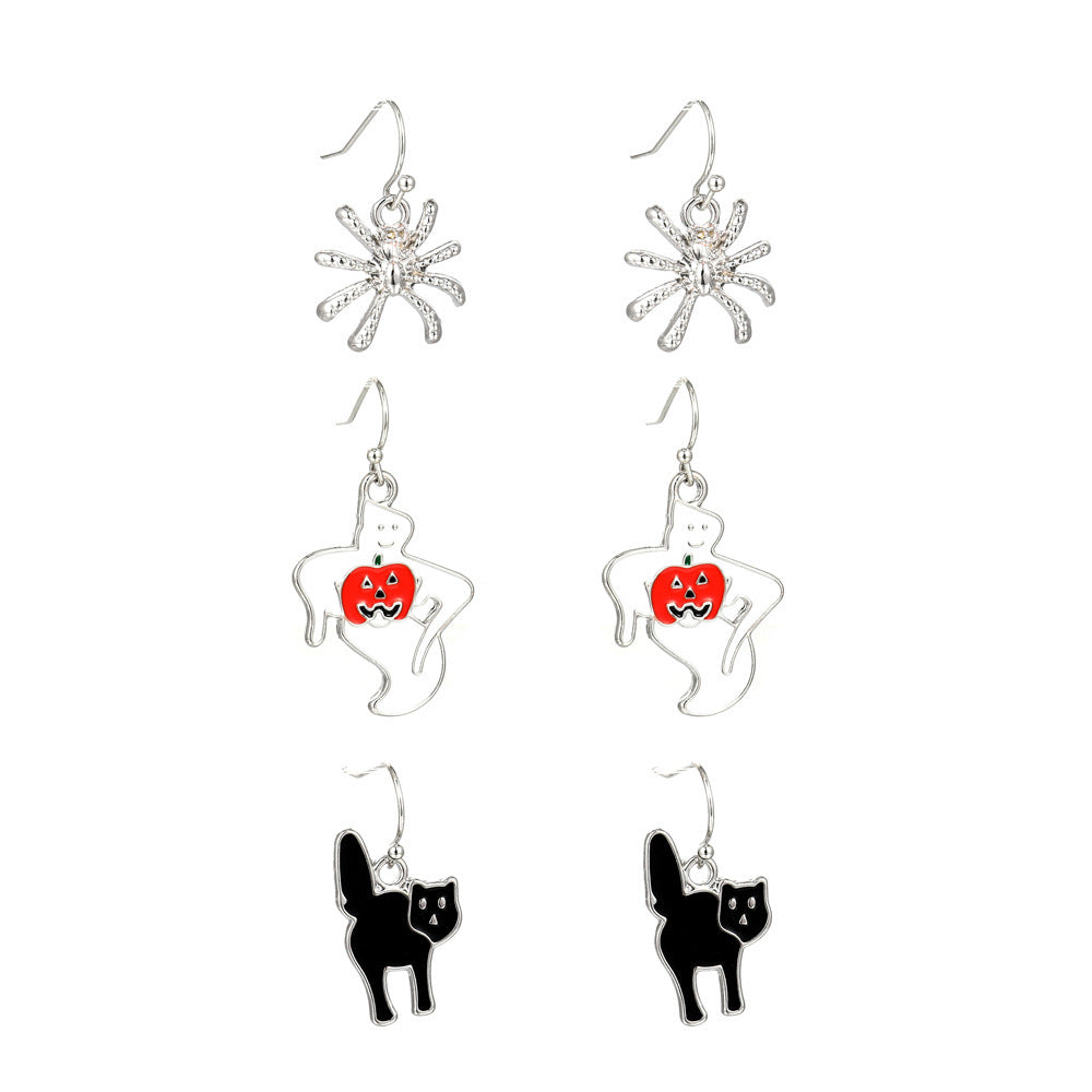 Alloy Funny Fun Ghost Pumpkin Spider Earrings