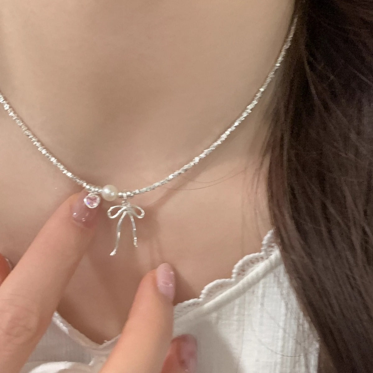 Women's Pink Diamond Pearl Small Pieces Of Sier Accessories Necklaces
