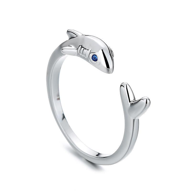 Women's & Men's Shark Open Creative Personality Sier Plated Rings