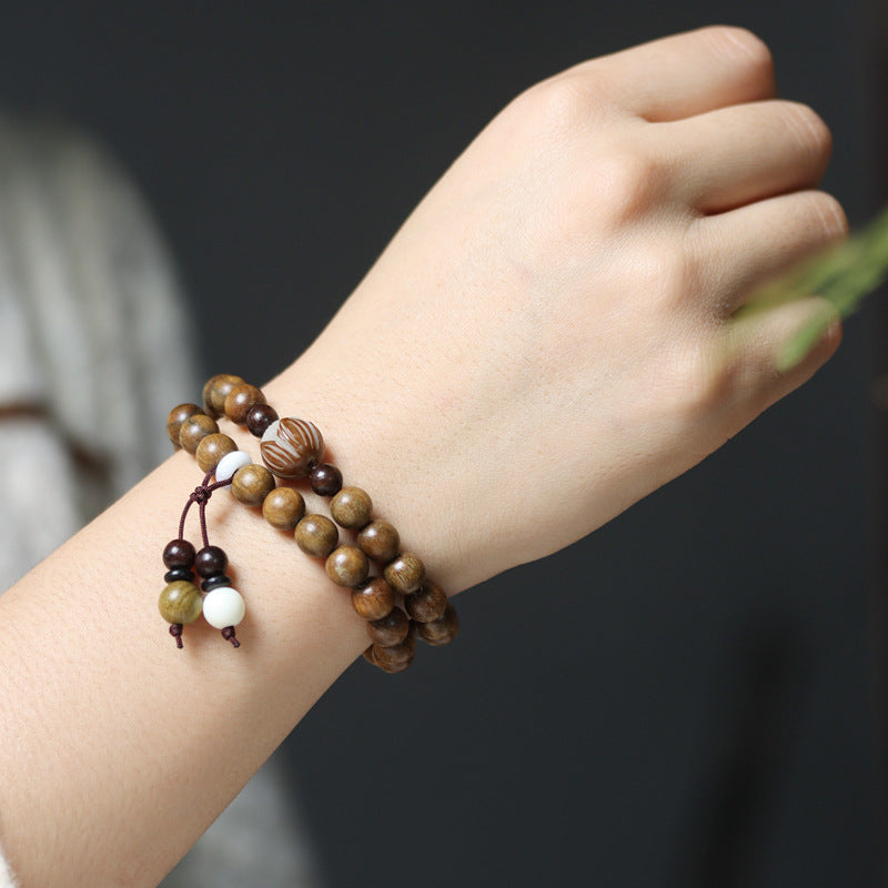 Green Sandalwood Beads Bodhi Root Carved Lotus Bracelets
