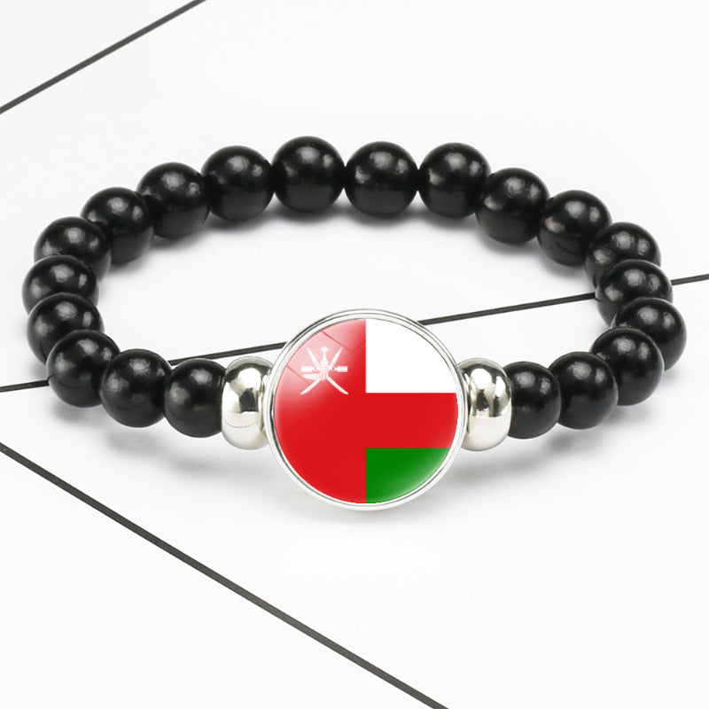 Flag Pattern Time Stone Black Elastic String Beads Bracelets