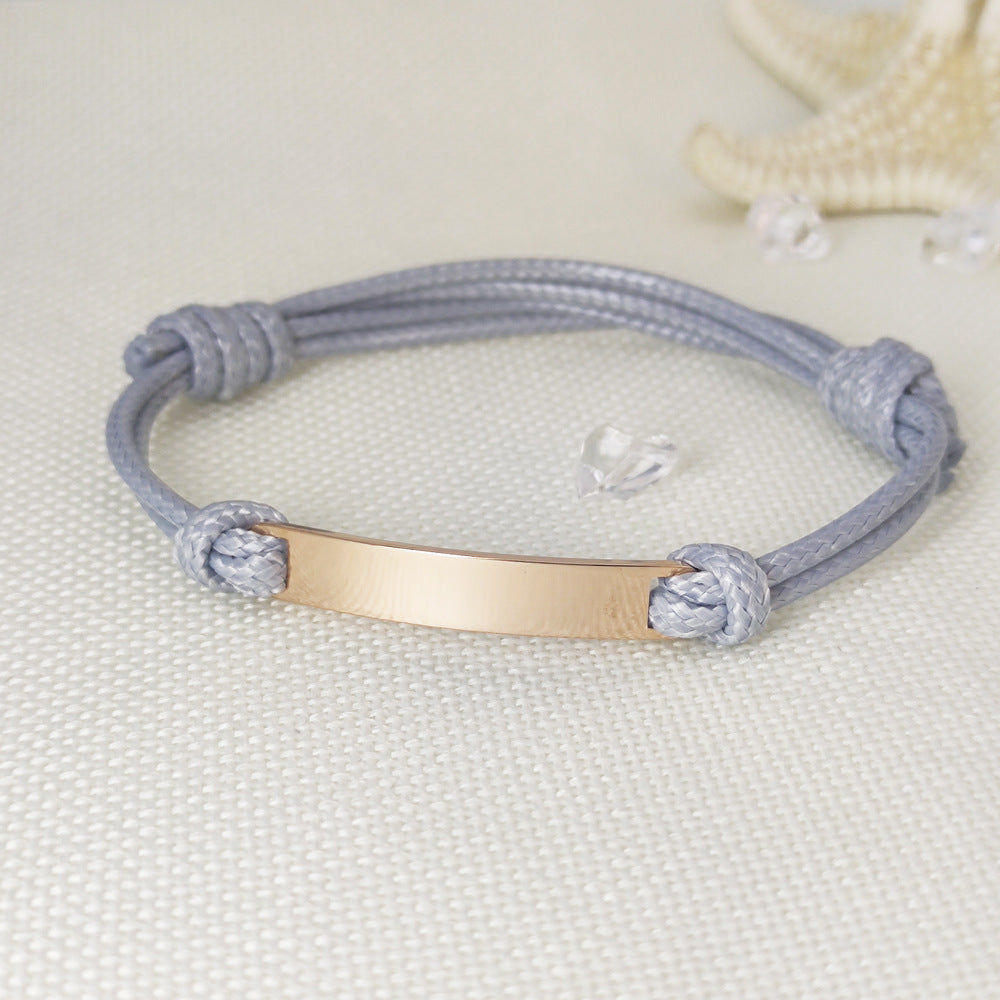 Polished Titanium Steel Curved Piece Leather Rope Bracelets