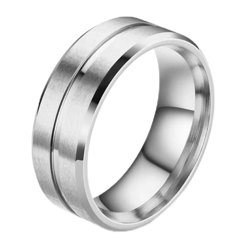 Women's & Men's Fashion Beveled Edge One Silk Matte Sier Black Rings