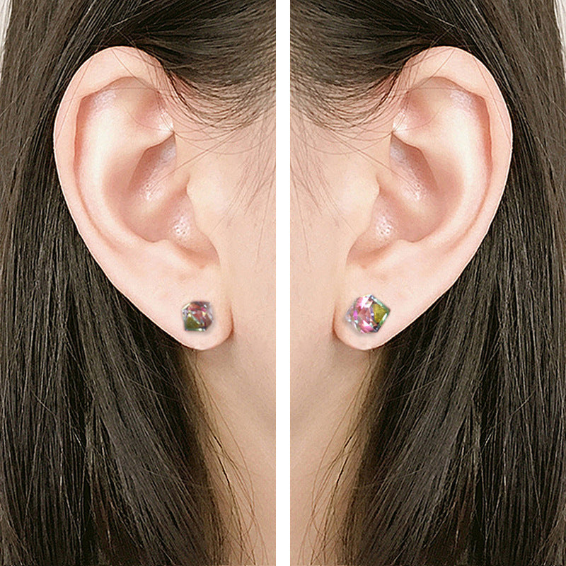 Women's & Men's Austrian Crystal Temperament Square Simple Cube Earrings