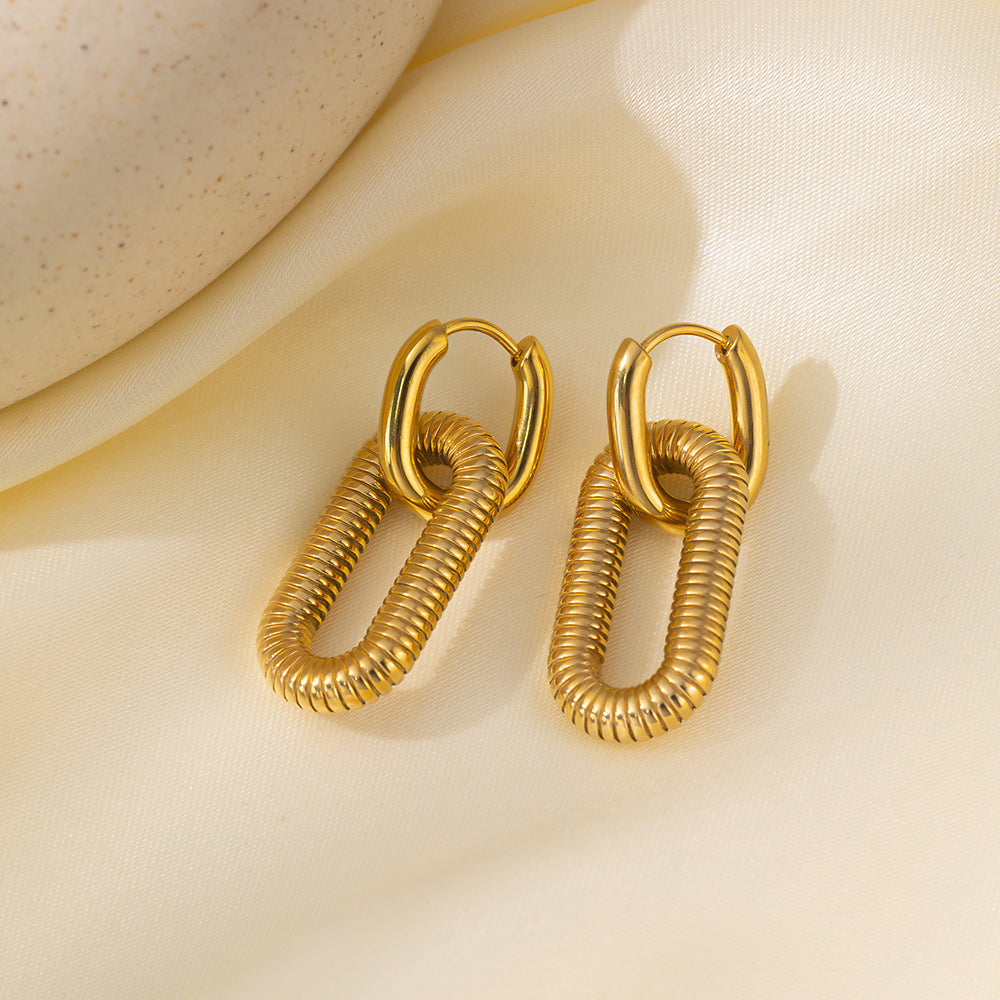 Stainless Steel Gold Plated Geometric Ellipse Ear Clip Earrings
