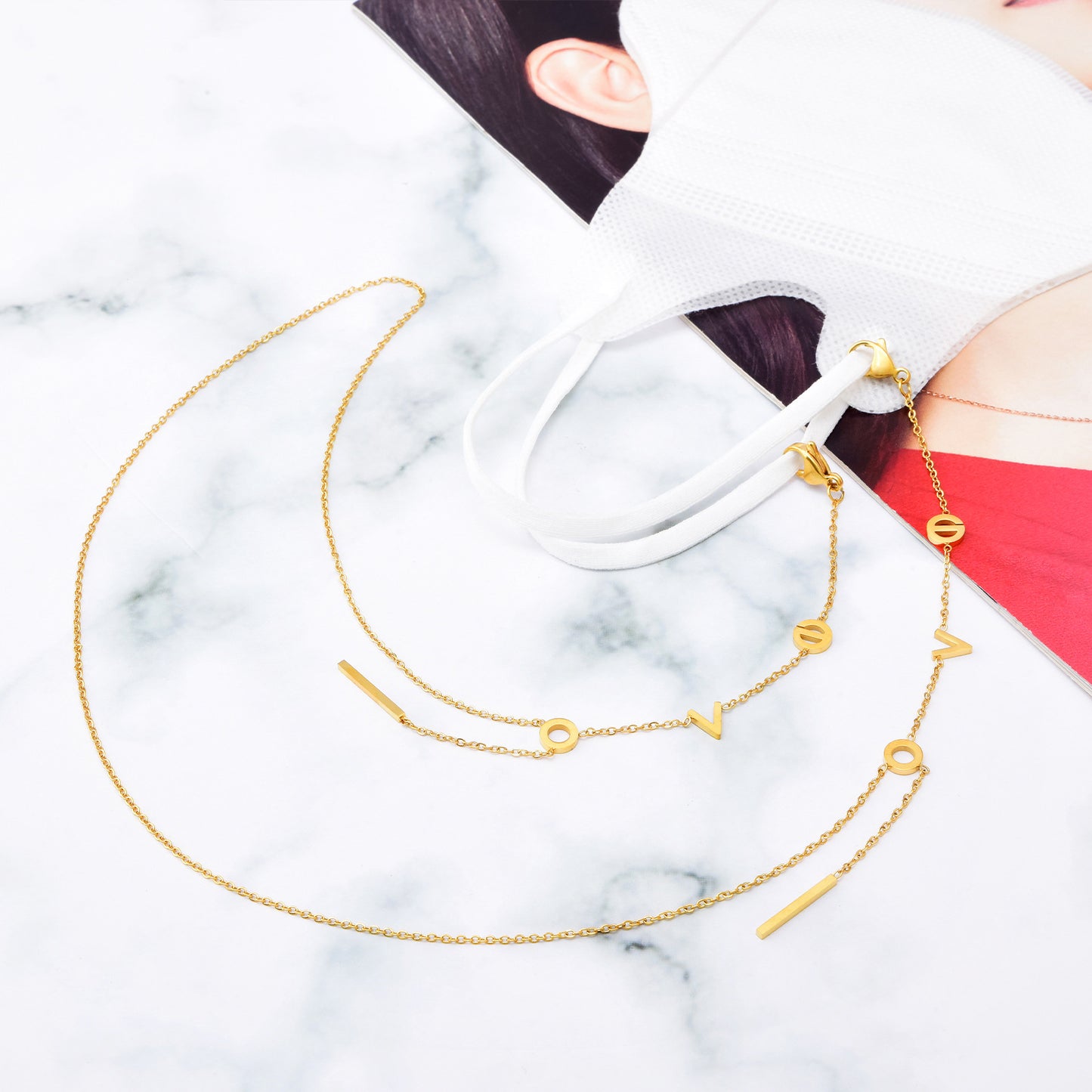Pearl Titanium Steel Mask Chain Clover Necklaces