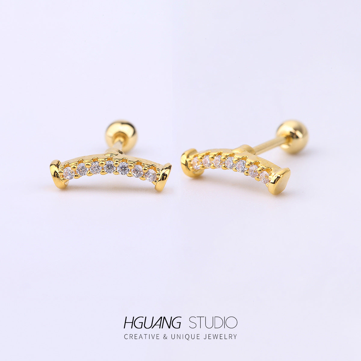 Steel Gold Micro Inlaid Zirconium Ear Earrings