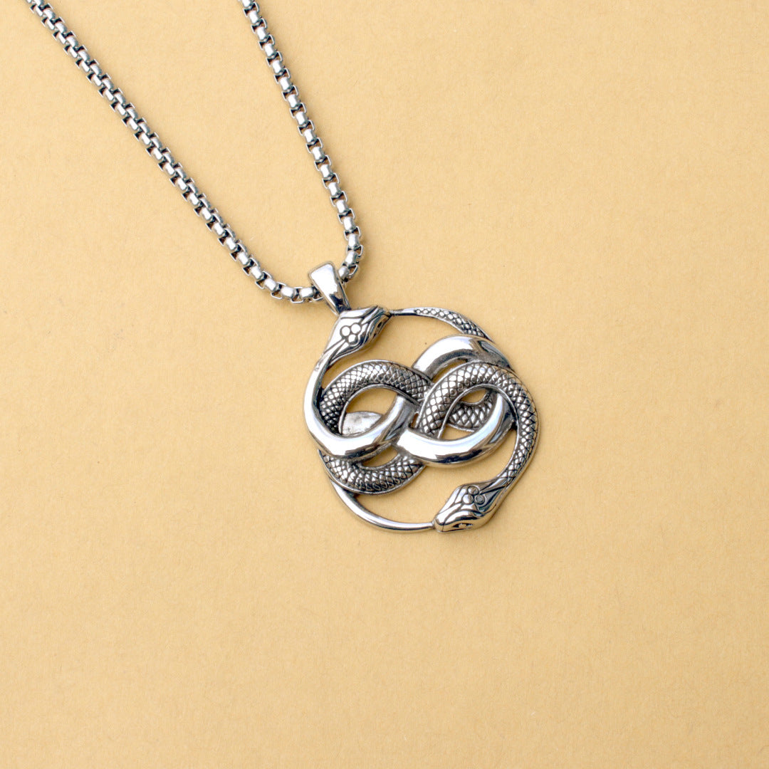Men's Fashion Titanium Steel Double Snake Trendy Necklaces