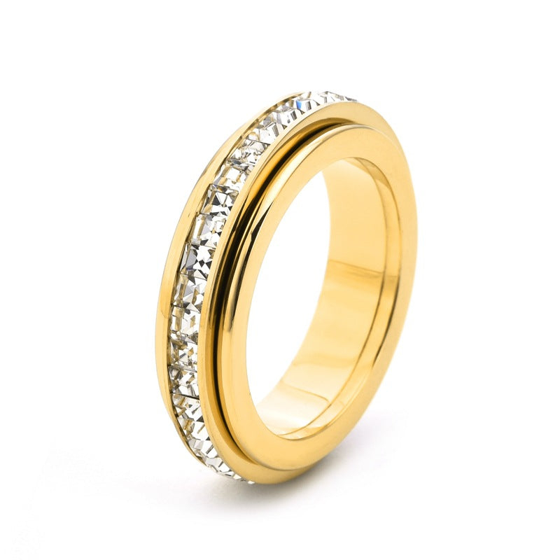 Row Square Diamond Rotatable Double Circle Good Luck Rings
