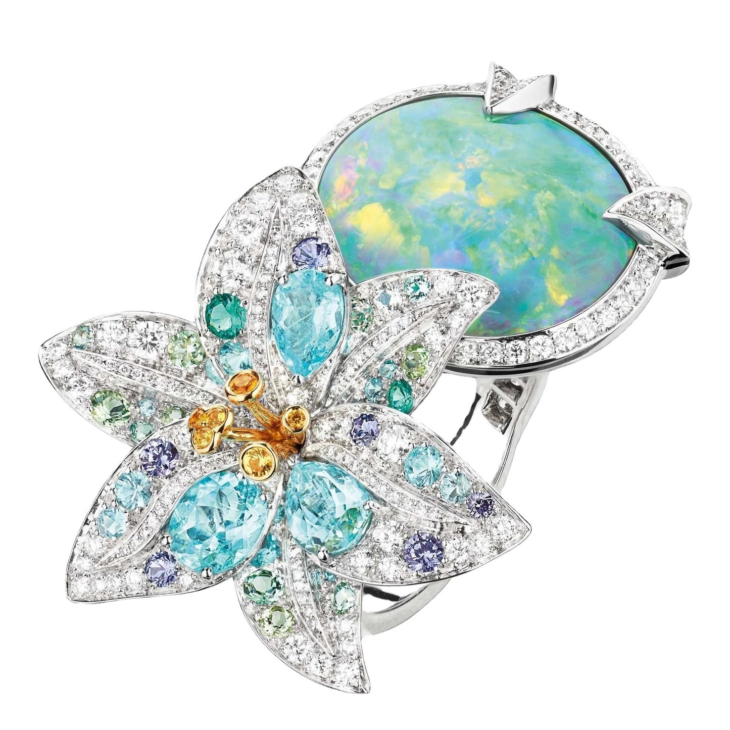 Full Diamond Lily Inlaid Zirconium Opal Rings