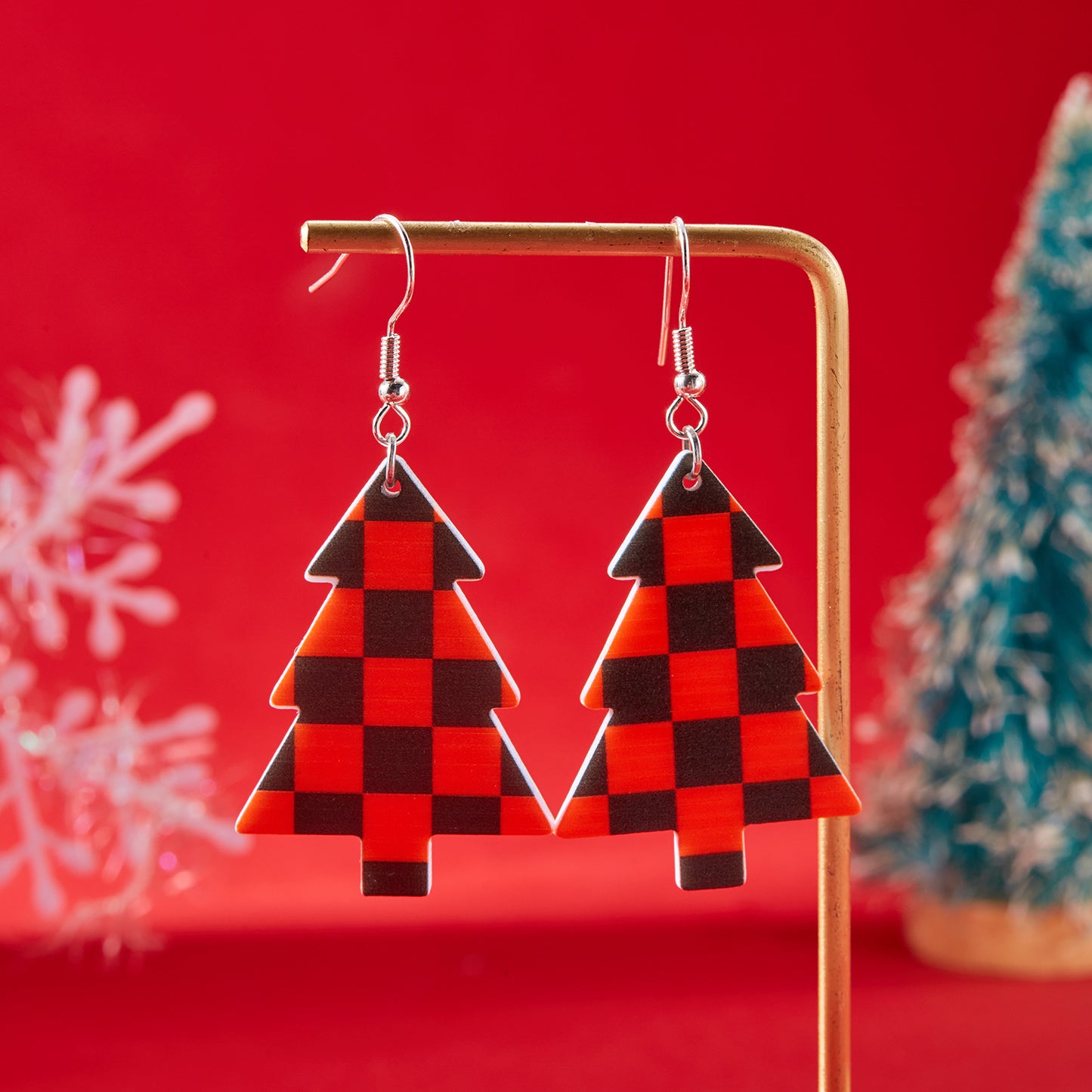 Christmas Tree Fashion Hat Acrylic Printed Earrings