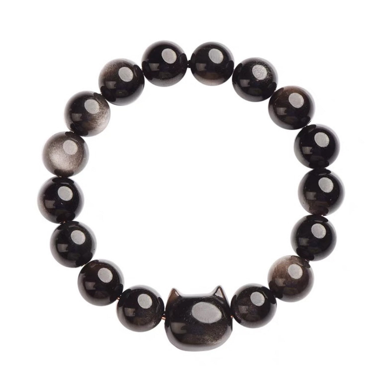Women's Sier Stone Cat Head Obsidian For Bracelets