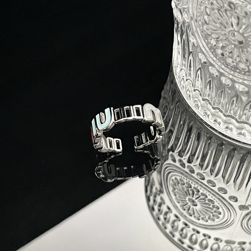 Punk Letter Colored Drip Glaze Open Rings