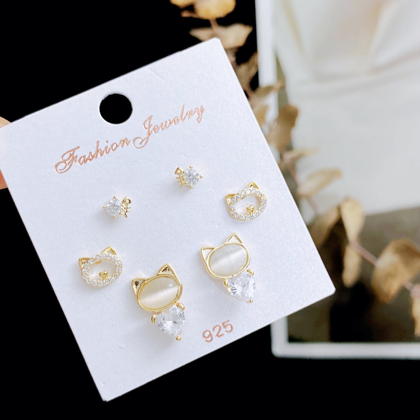 Women's Micro Inlaid Zircon Small Three Pairs Earrings