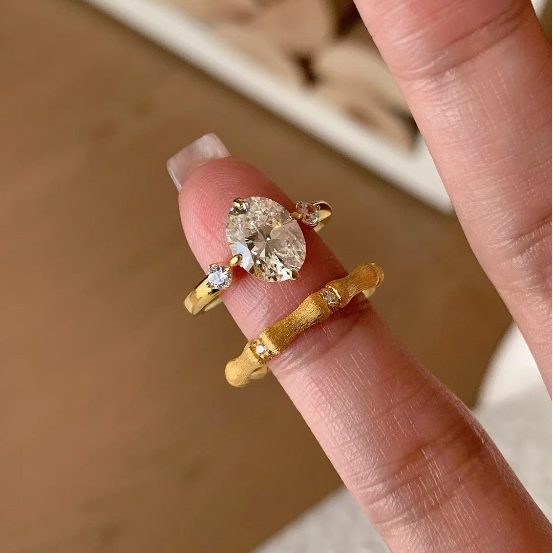 Style Retro Brushed Bamboo Light Luxury Rings