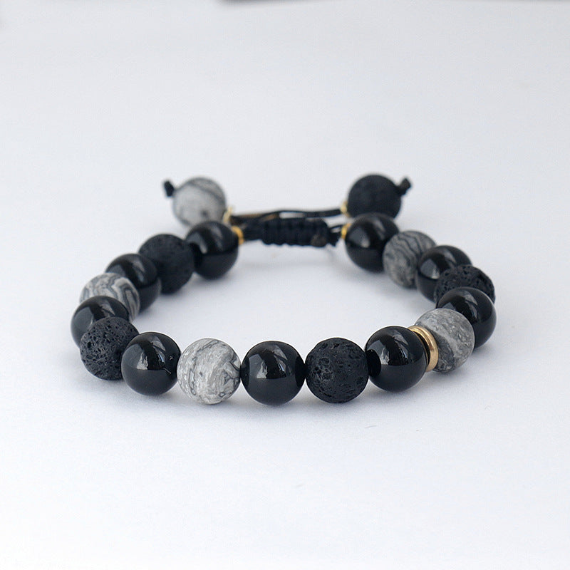 Live Broadcast Volcanic Rock Black Agate Map Stone Beaded Bracelets