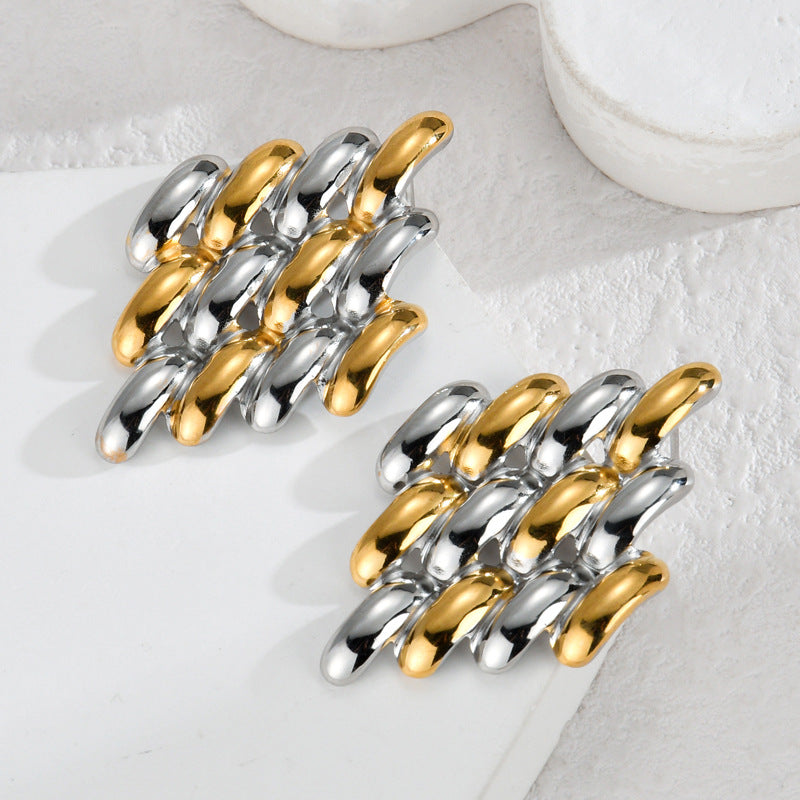 Fashion Oval Line Gold Two-tone Temperament Earrings