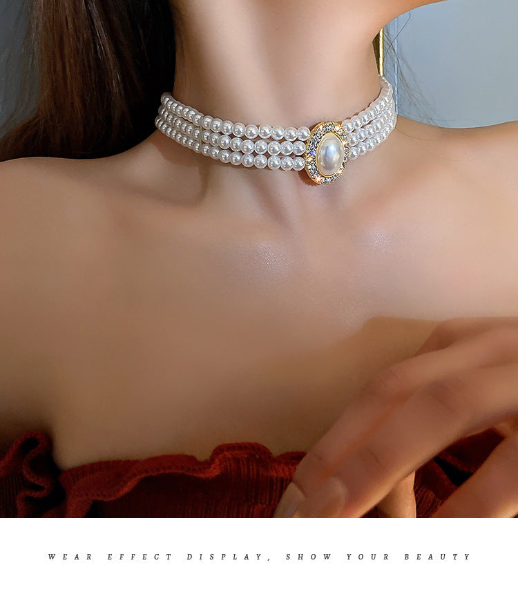 Twist Winding Pearl French Retro Fashion Elegance Clavicle Chain Necklaces