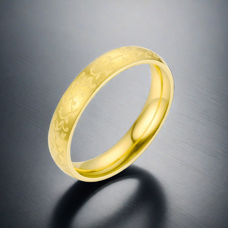 Engraving Stainless Steel Female Korean Style Zircon Rings