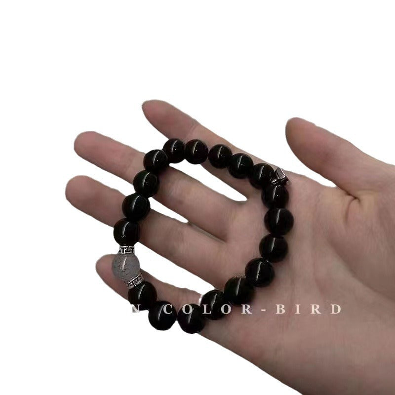 Women's Cold Door Magnetic Suction Couple Retro Style Obsidian Bracelets