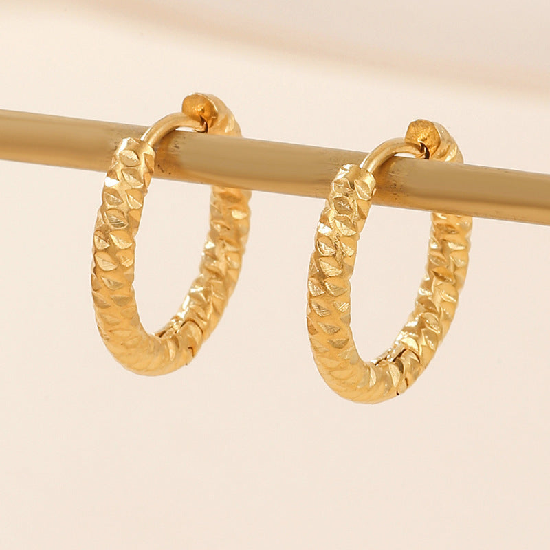 Circle Ear Clip Cold Wind Embossed Earrings