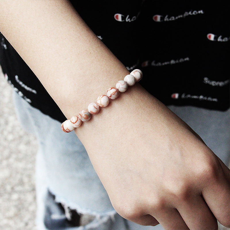 Men's Natural Stone Beads White Turquoise Elastic Bracelets