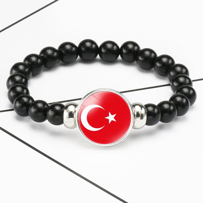 Flag Pattern Time Stone Black Elastic String Beads Bracelets