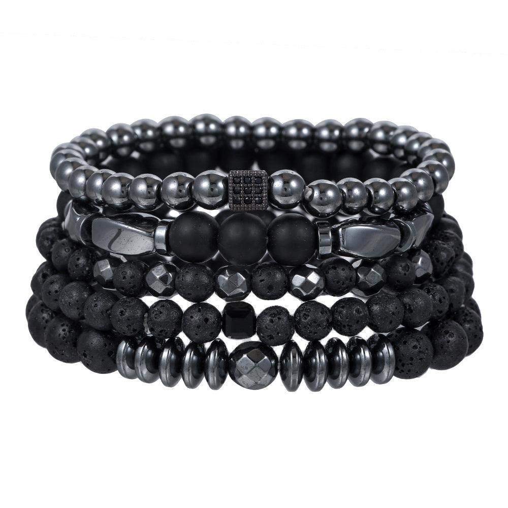 Men's Beaded Suit Map Stone Haematite Cross Bracelets