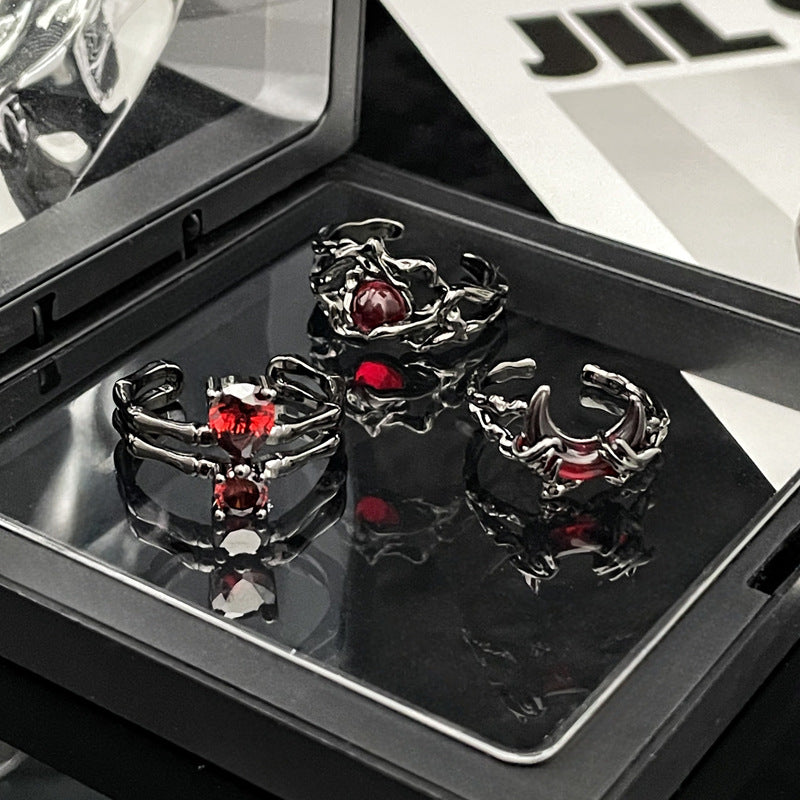 Dark Lava Texture Pleated Open Female Rings