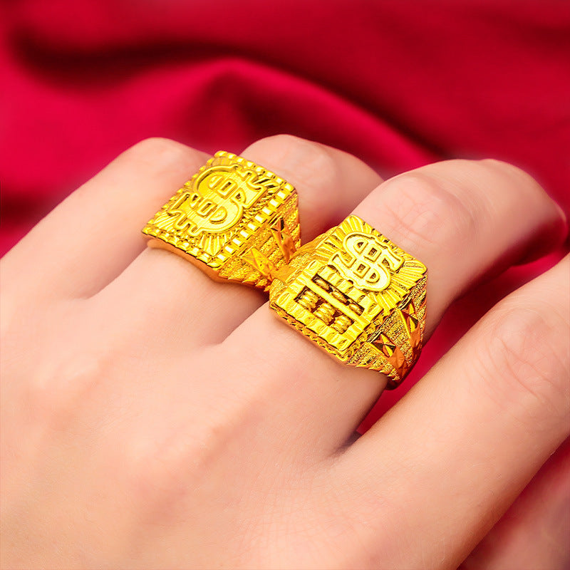 Men's Vietnam Placer Gold Domineering Open Abacus Fashion Rings
