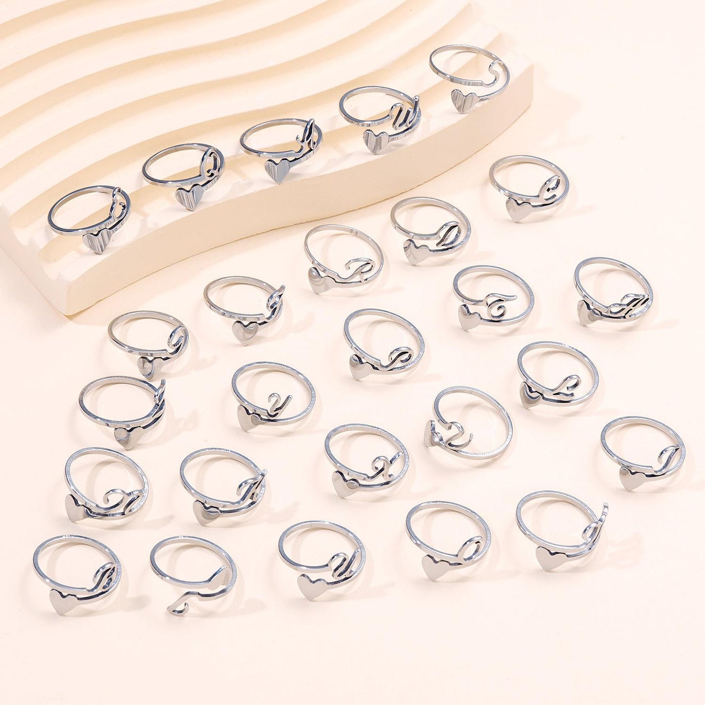 Letter Stainless Steel Open Three-dimensional Love Rings