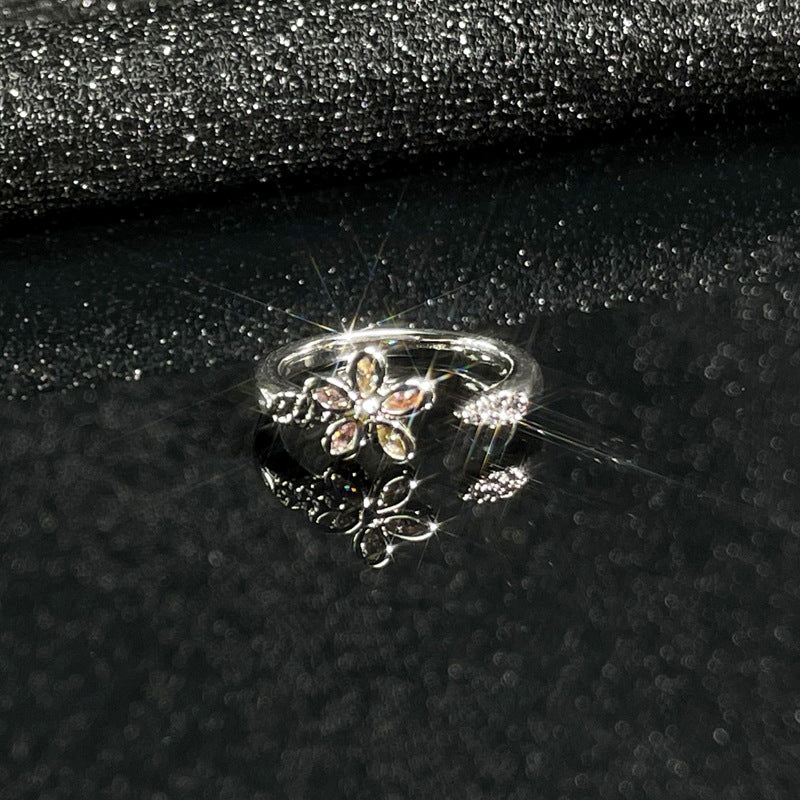 Colorful Crystals Zircon Light Luxury Open Female Design Rings