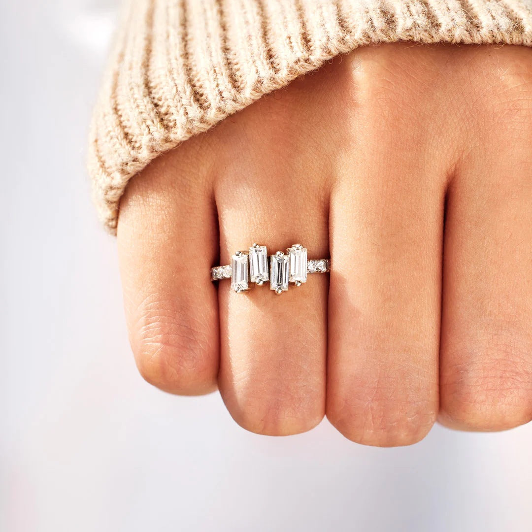 Women's Sterling Sier Chain Undulating Small Long Hair Zircon Simple Rings