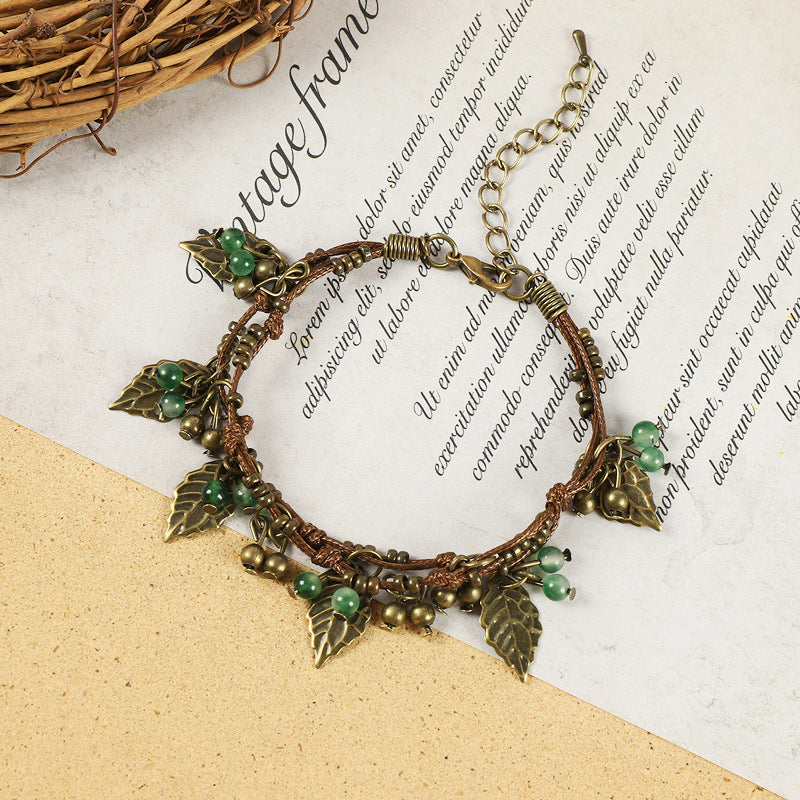 Women's Style Leaves Cherry Red Hand-woven Agate Carrying Bracelets
