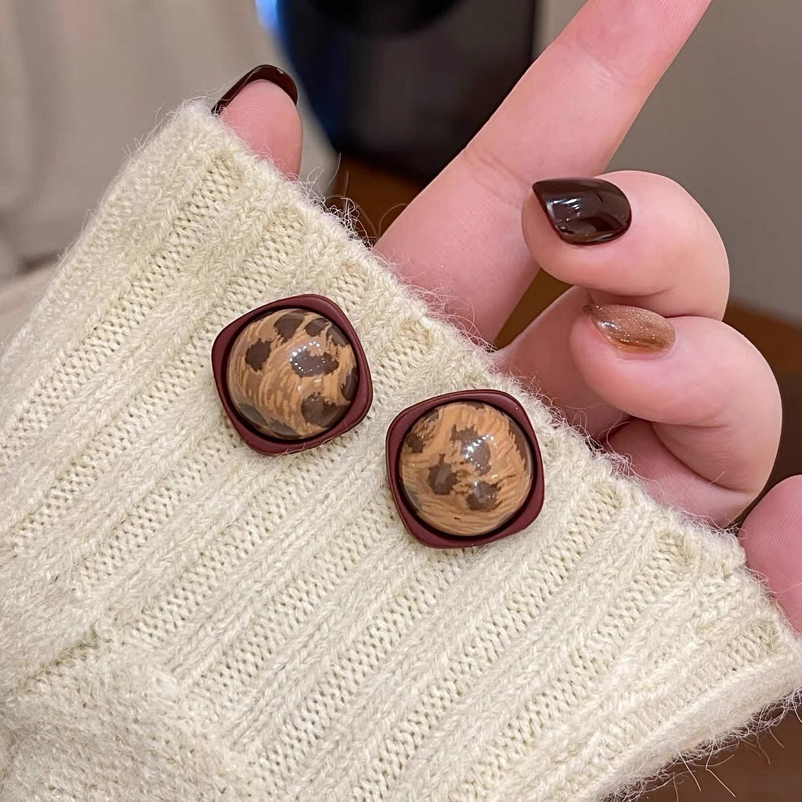 Geometric Leopard Print Niche Design Refined Earrings