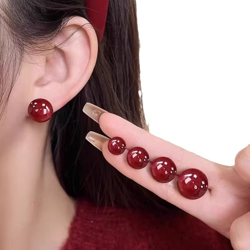 Women's Sier Wine Red Bean-shaped Mild Luxury Retro Style Rings