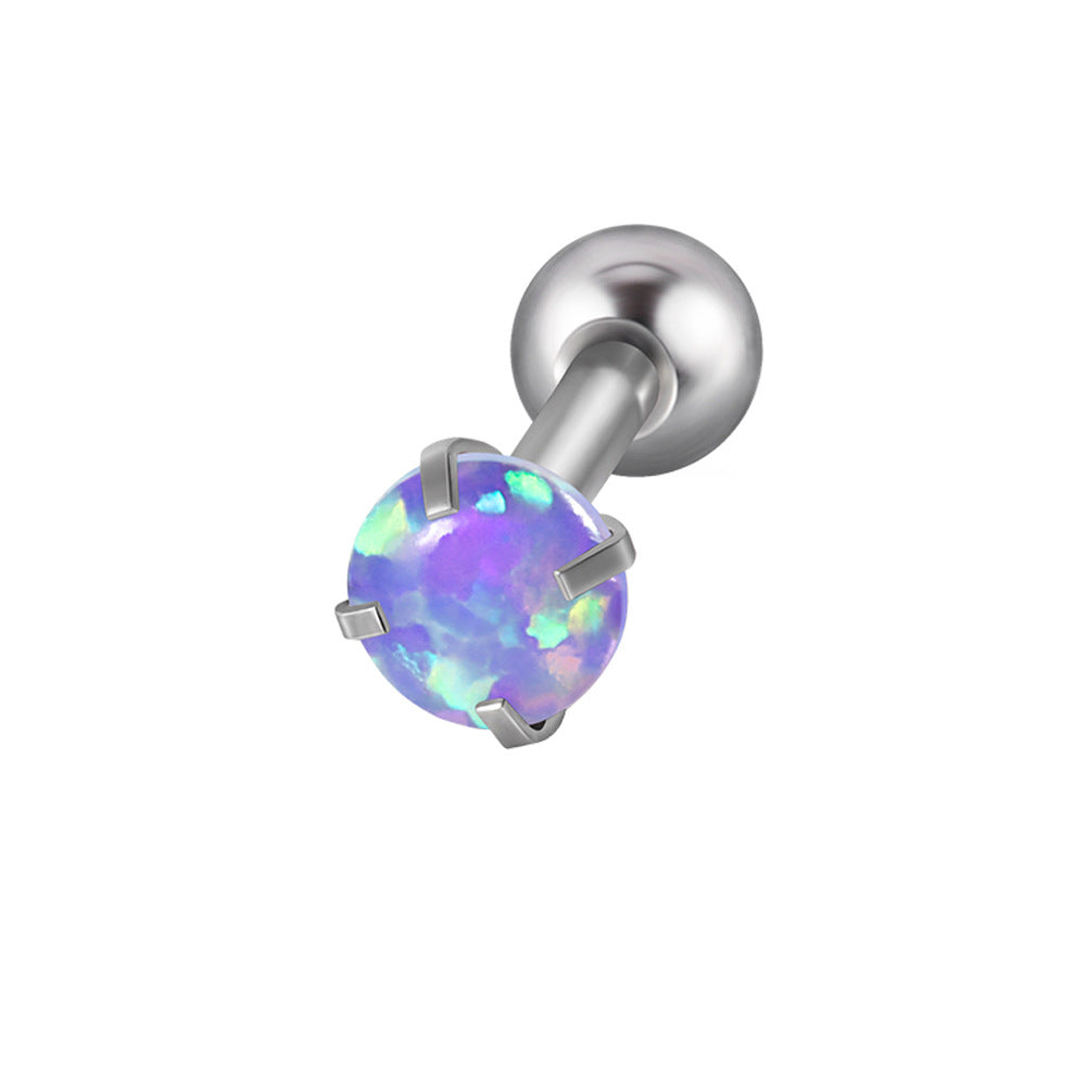 Stainless Steel Grab Opal Round Zircon Earrings