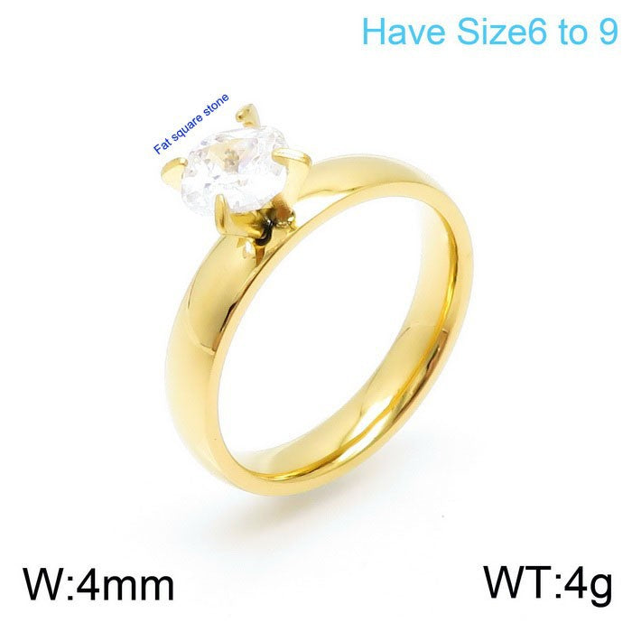 Jewelry Korean Titanium Steel Couple Simple Zircon Gold Plated Rings