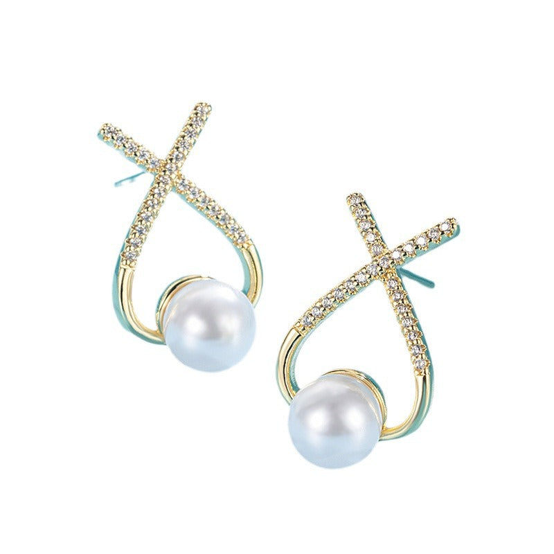 Letter Pearl Female Retro Elegant Exquisite French Earrings