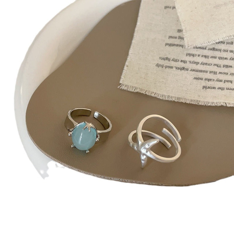 Metal Starfish Cat Eye Open Female Rings