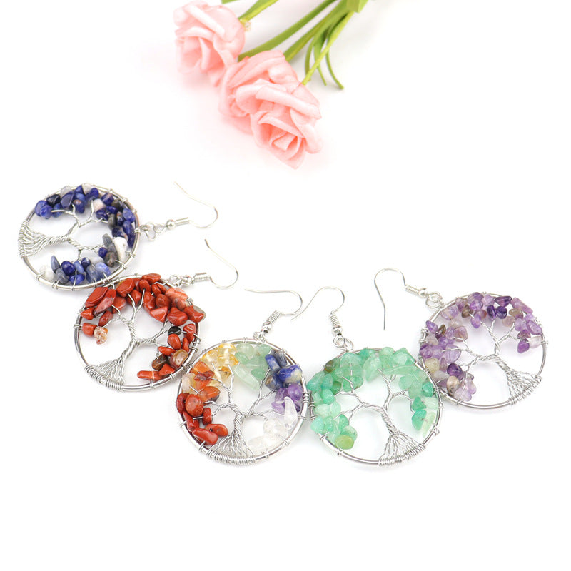Natural Crystal Gravel Colorful Tree Root Lucky Earrings