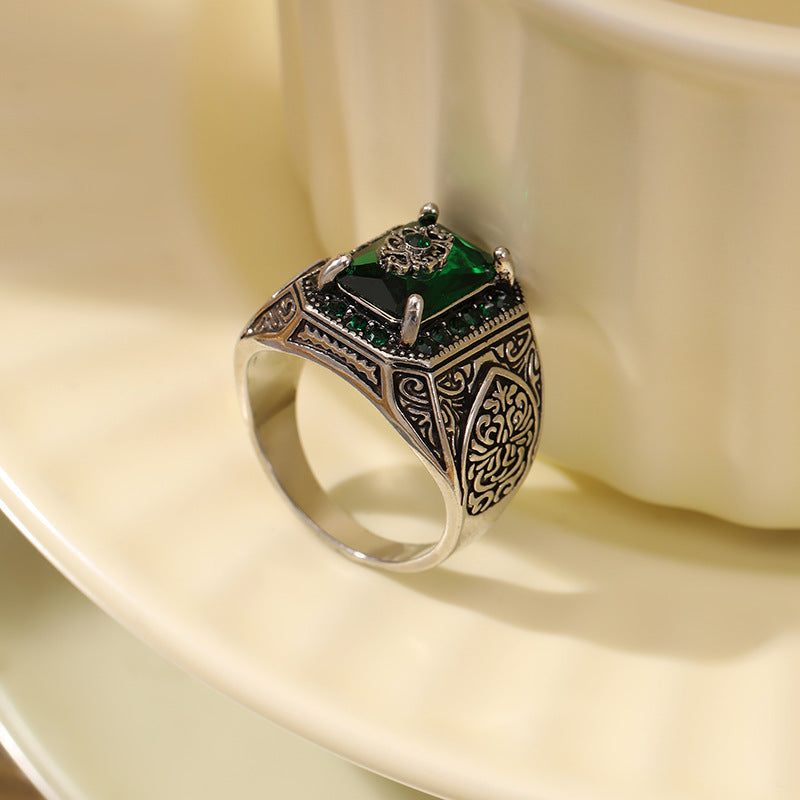 Men's Ornament Retro Black Square Alloy Punk Plating Rings