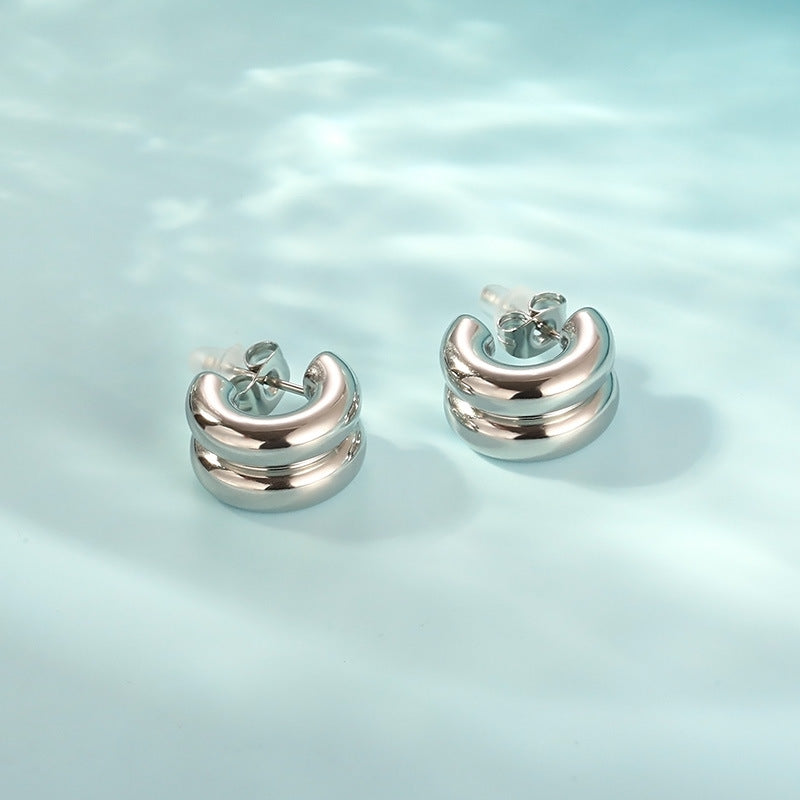 Two-tone Shaped Stainless Steel Commuting Fashion Earrings