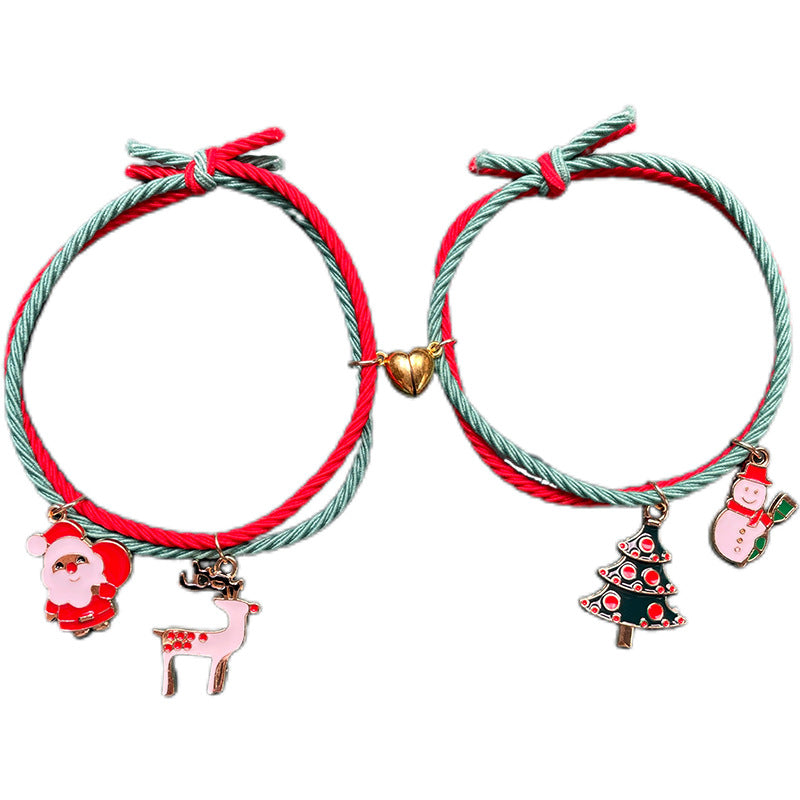 Christmas Double Love Heart Magnetic Elastic Bracelets