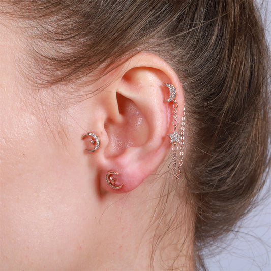 Reel Chain Real Gold Ear Screw Twist Ball Earrings